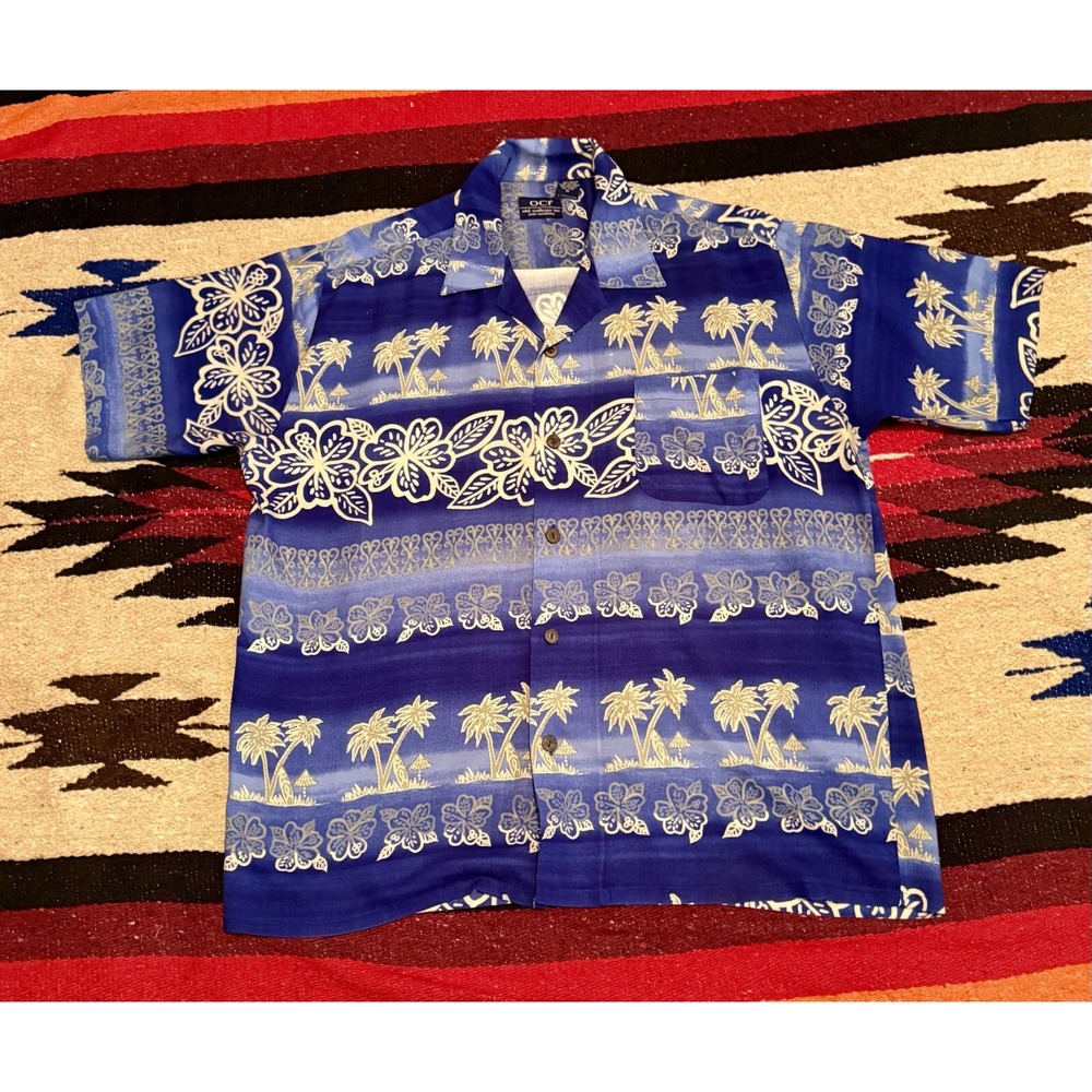 Old College Inn Camp Shirt Mens Blue Floral Hawaiian DadCore - Medium